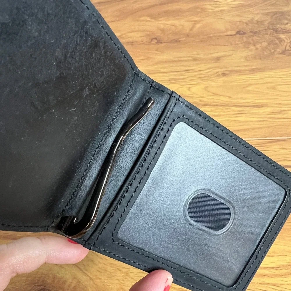 BC Vintage‎ Leather Bifold Wallet Money Clip ID Card Holder Black Men NEW